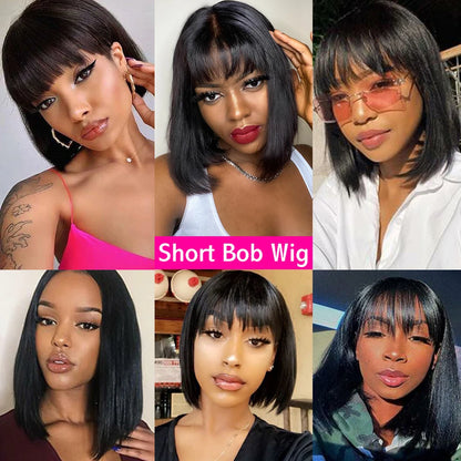 Realistic Glueless Straight Bob With Bangs Undetectable HD Lace Wig 100% Human Hair